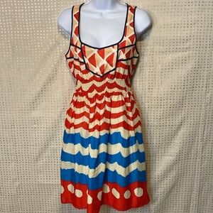 Anthropologie We Love Vera High Seas Dress with Smocked Waist & Cutout Back